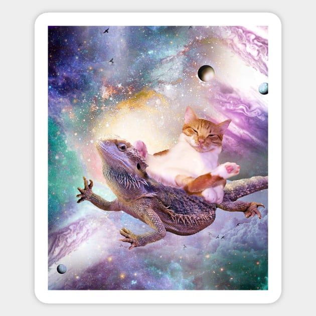 Space Cat Riding Bearded Dragon Lizard Sticker by Random Galaxy